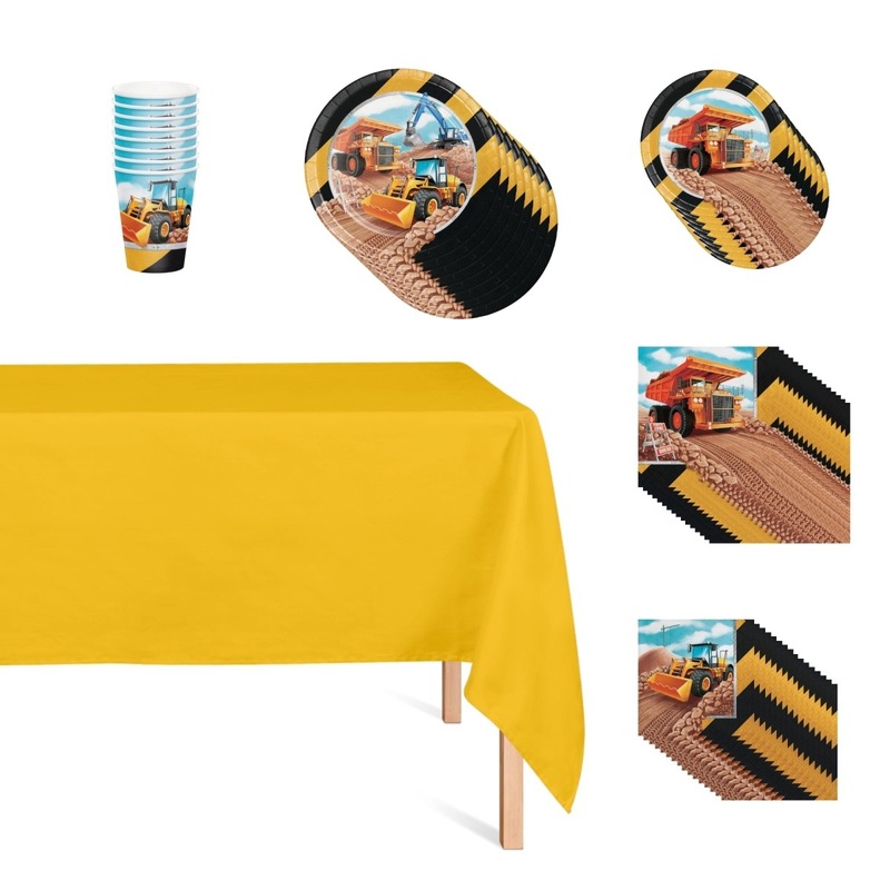 Big Dig Construction Basic Tableware Birthday Party Supplies Kit, 8 Guests