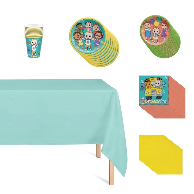 Cocomelon Basic Tableware Birthday Party Supplies Kit, 8 Guests