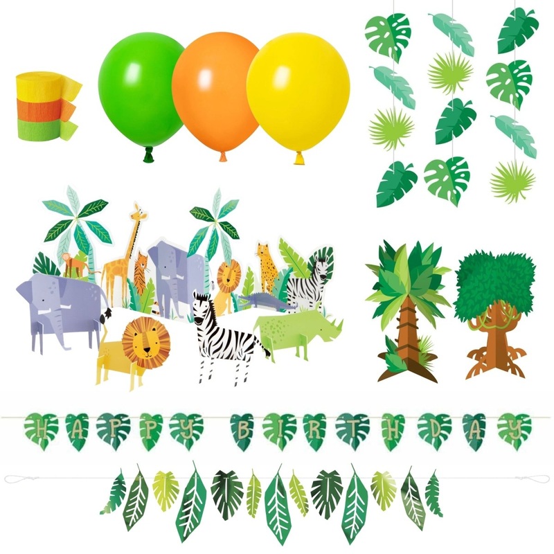 Safari Animal Basic Decoration 1st Birthday Party Supplies Kit, 8 Guests