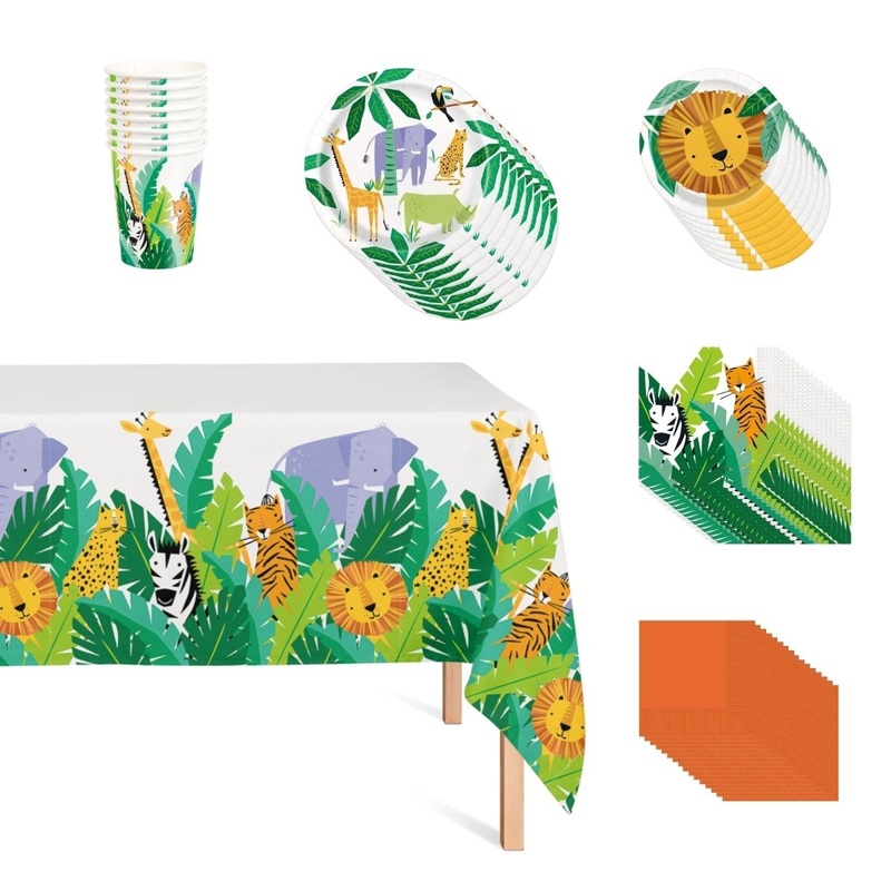 Safari Animal Basic Tableware 1st Birthday Party Supplies Kit, 8 Guests