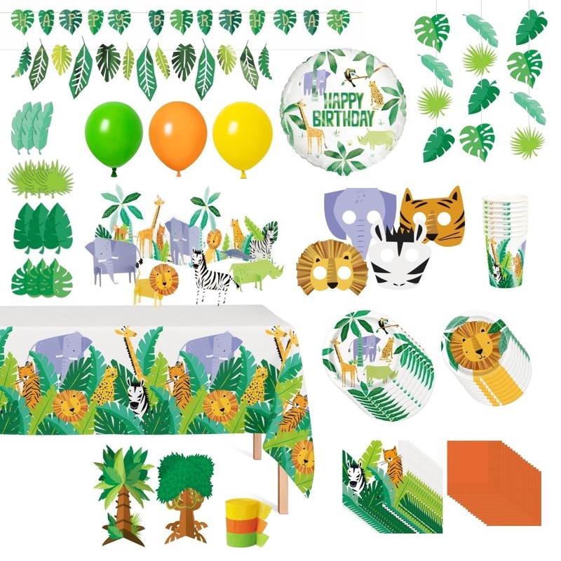 Safari Animal Standard 1st Birthday Party Supplies Kit, 8 Invits