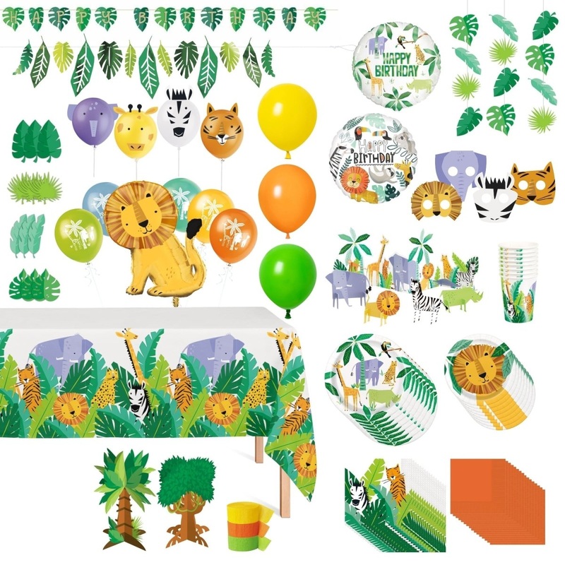 Safari Animal Ultimate 1st Birthday Party Supplies Kit, 8 Guests