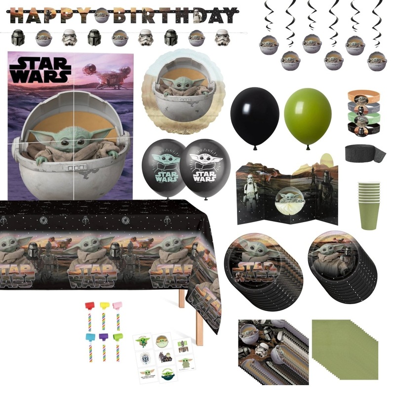 Star Wars The Mandalorian Grogu Ultimate Birthday Party Supplies Kit, 8 Guests