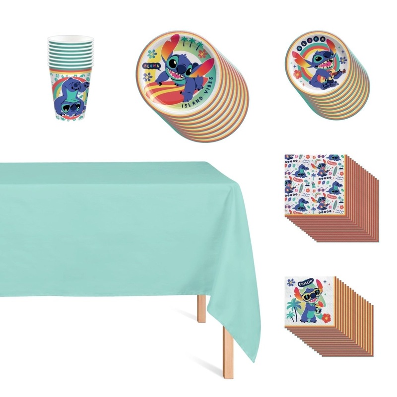 Stitch Basic Tableware Birthday Party Supplies Kit, 8 Guests