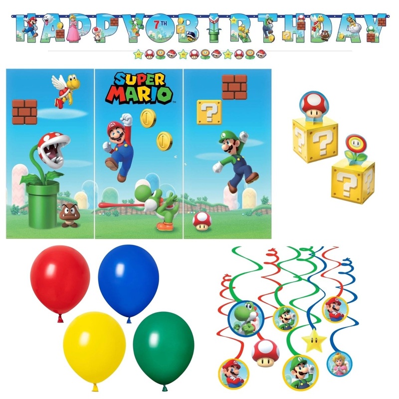 Super Mario Bros. Basic Decoration Party Supplies Kit, 8 Guests