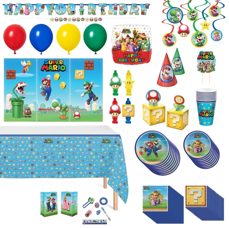 Super Mario Bros. Ultimate Birthday Party Supplies Kit, 8 Guests