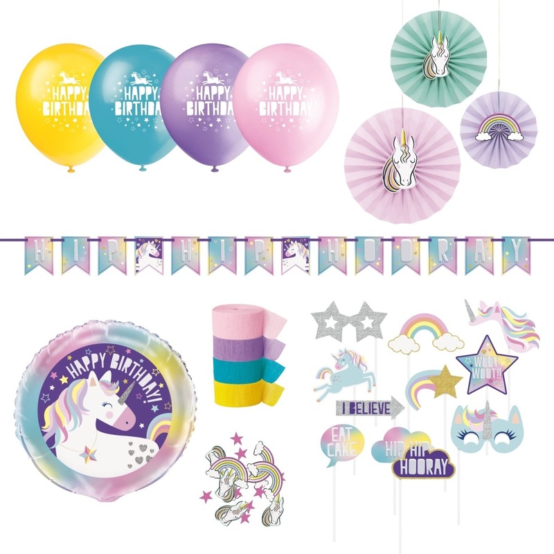Unicorn Galaxy Basic Decoration Birthday Party Supplies Kit, 8 Guests