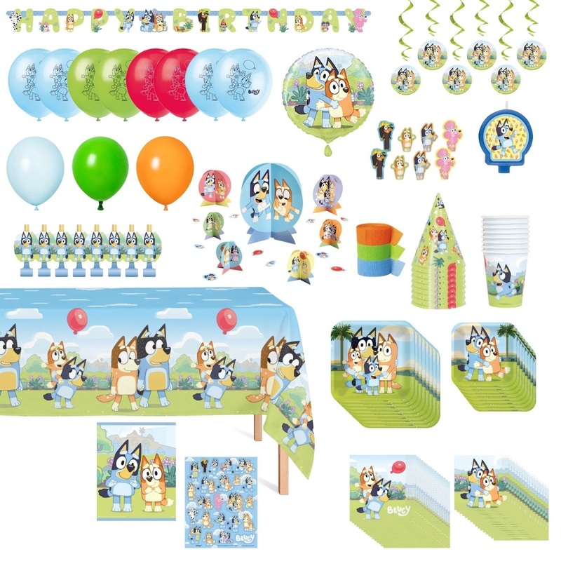 Bluey Ultimate Birthday Party Supplies Kit, Square Plates, 8 Guests