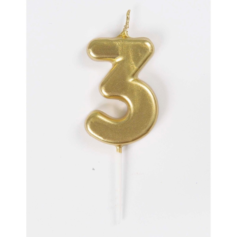 Gold Mini Number 3 Birthday Candle, 1 Count