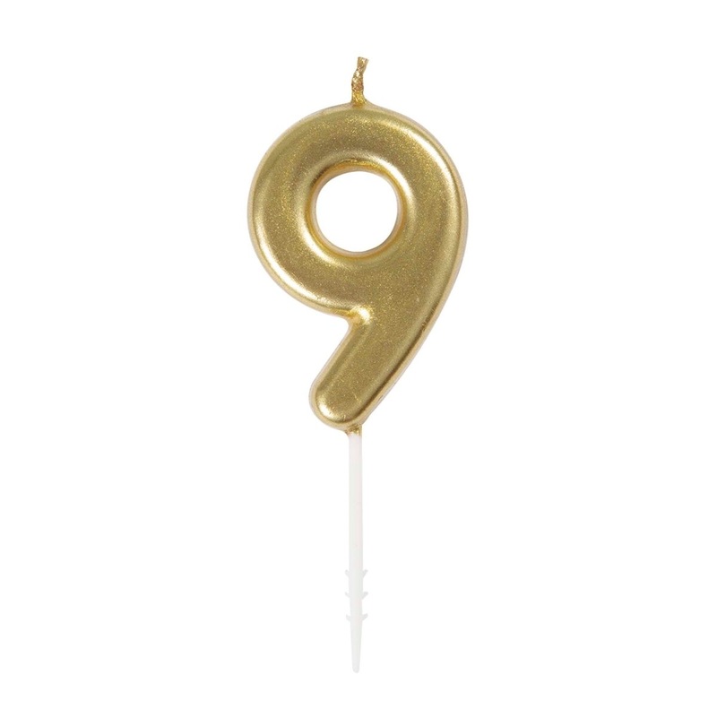 Gold Mini Number 9 Birthday Candle, 1 Count