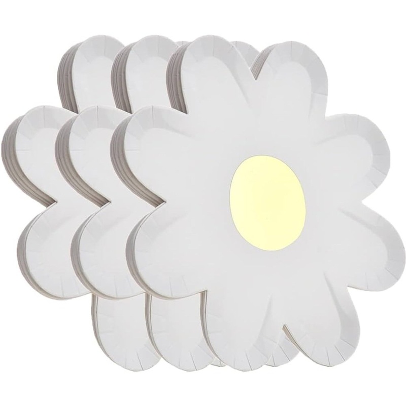 Small Daisy Flower-Shaped Lunch Paper Plates, White, 5 Inches, 8 Count