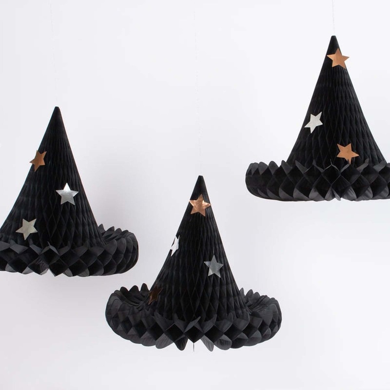 Witch Hats Honeycomb Shaped Hanging Decorations, 3 Count
