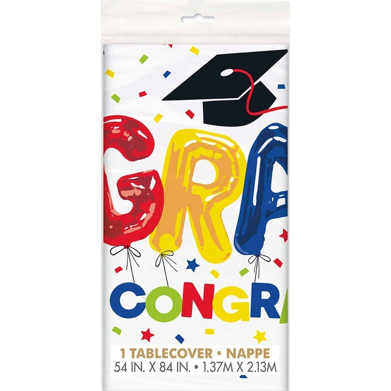 Balloon Graduation Plastic Table Cover, 54 x 84 Inches, 1 Count