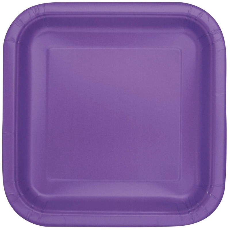 Square Paper Plates Neon Purple, 7 Inches, 16 Count