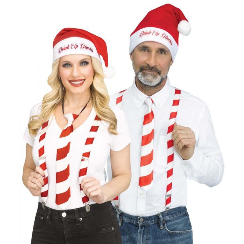 Candy Cane Suspender Set "Drink Up Grinches" for Adults