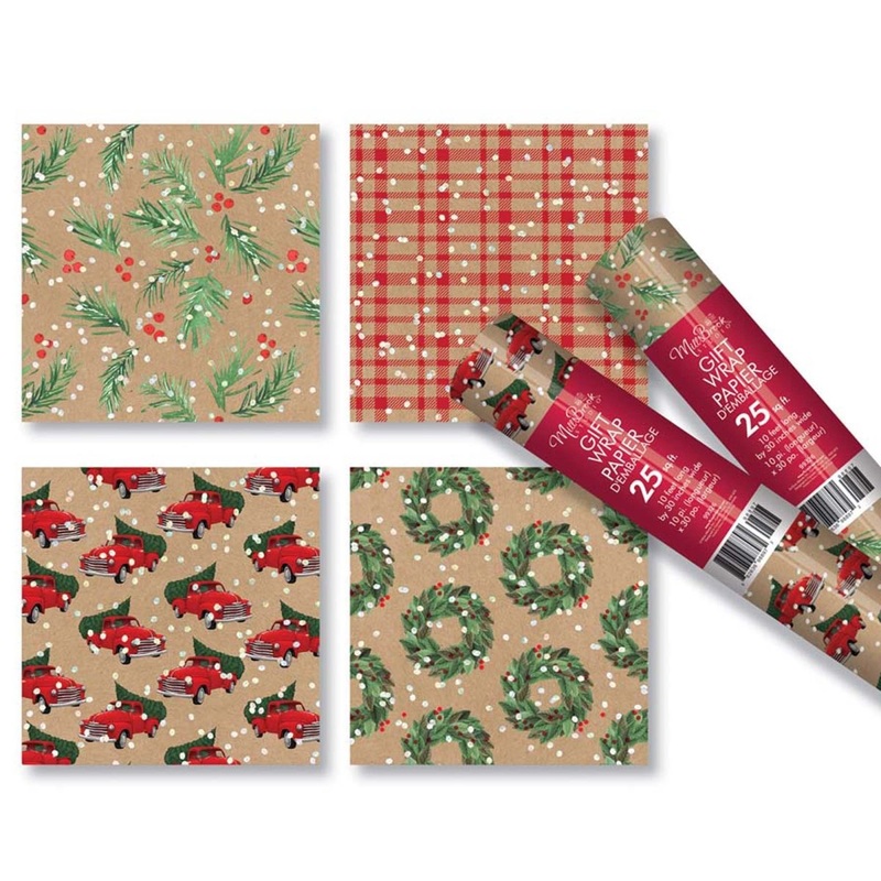 Christmas Kraft Roll Wrap, 30 x 120 Inches, Assortment, 1 Count