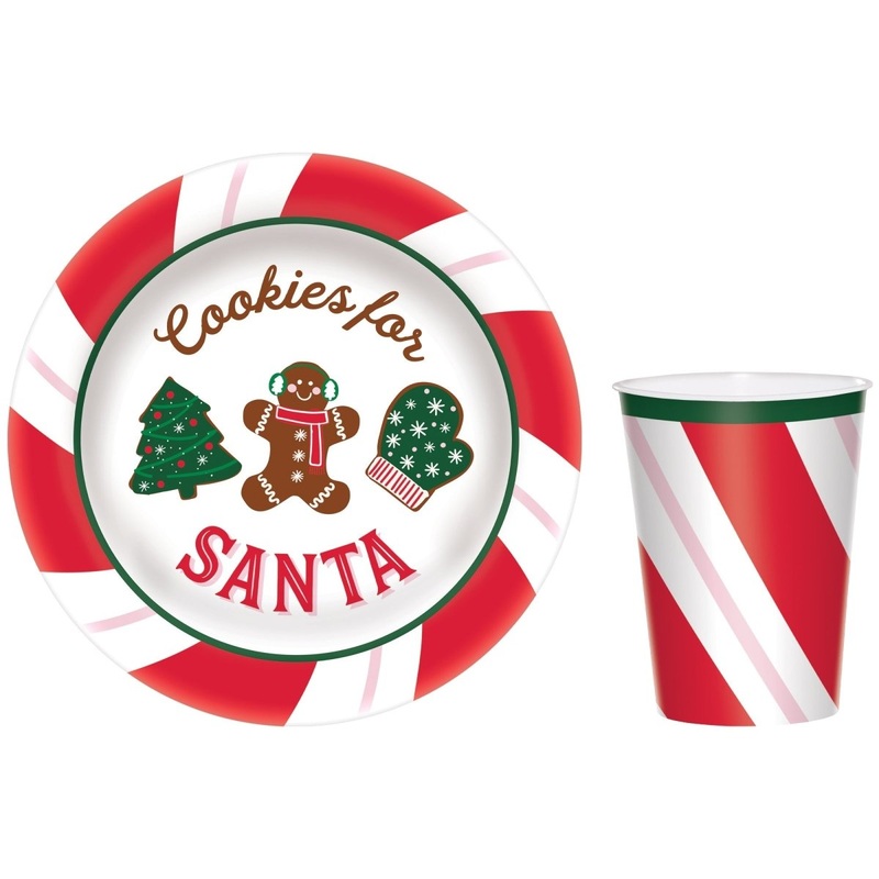 Cocoa Bar Cookie and Milk Set, Plate and Cup, Red and White, 2 Count