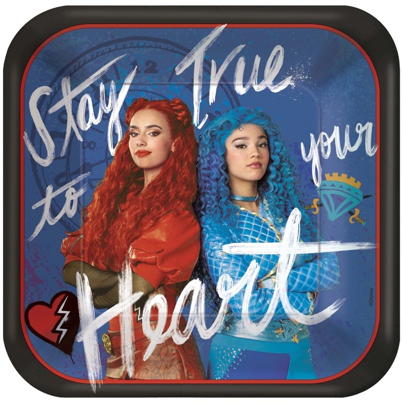 Disney Descendant 4 Large Square Lunch Paper Plates, 9 Inches, 8 Count
