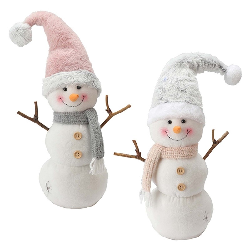 Fabric Round Body Snowman, Pink, 13 Inches, Assortment, 1 Count