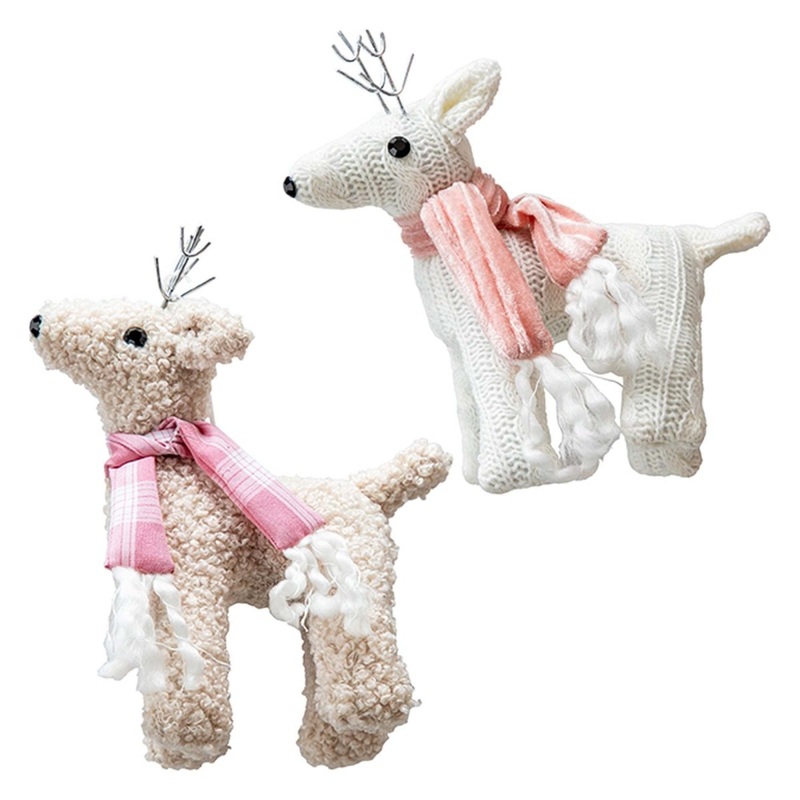 Fabric Standing Reindeer with Scarf, Pink, 8 Inches, Assortment, 1 Count