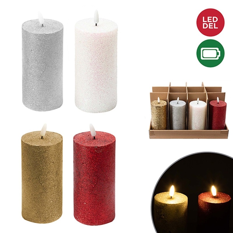 Flickering Flame Glittered Plastic Pillar Candle, Assortment, 1 Count