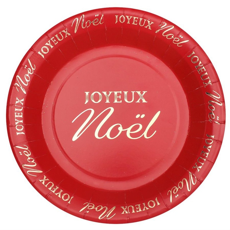 Nol Scintillant Large Round Lunch Paper Plates, Red and Gold, 9 Inches, 10 Count