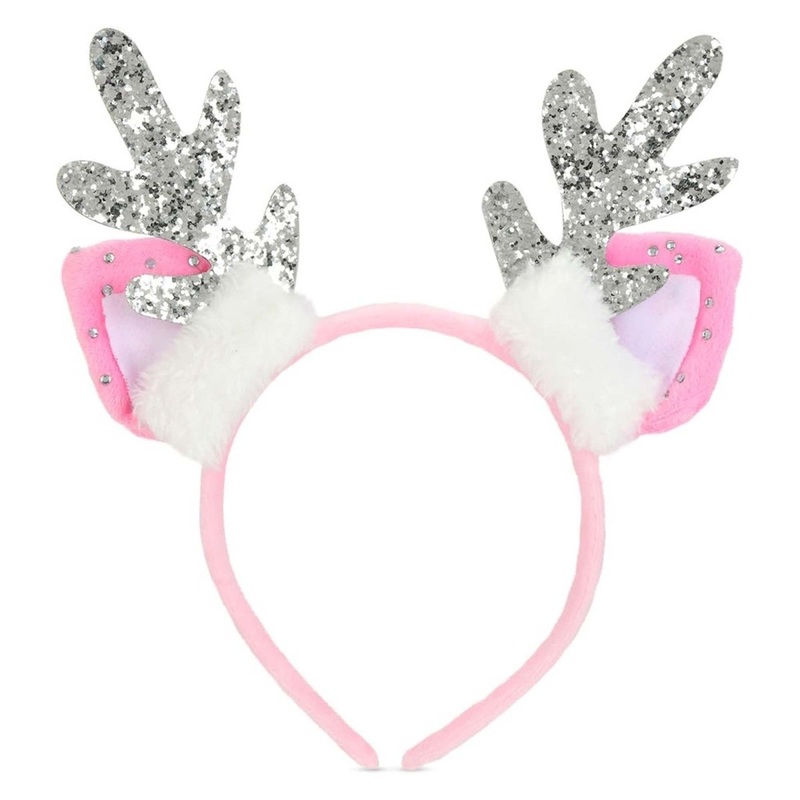 Pink Sparkle Reindeer Headband for Kids