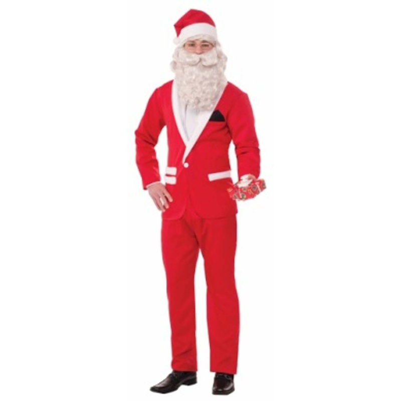 Suited Santa Claus Costume for Adults, Red Jacket, Pants and Hat M