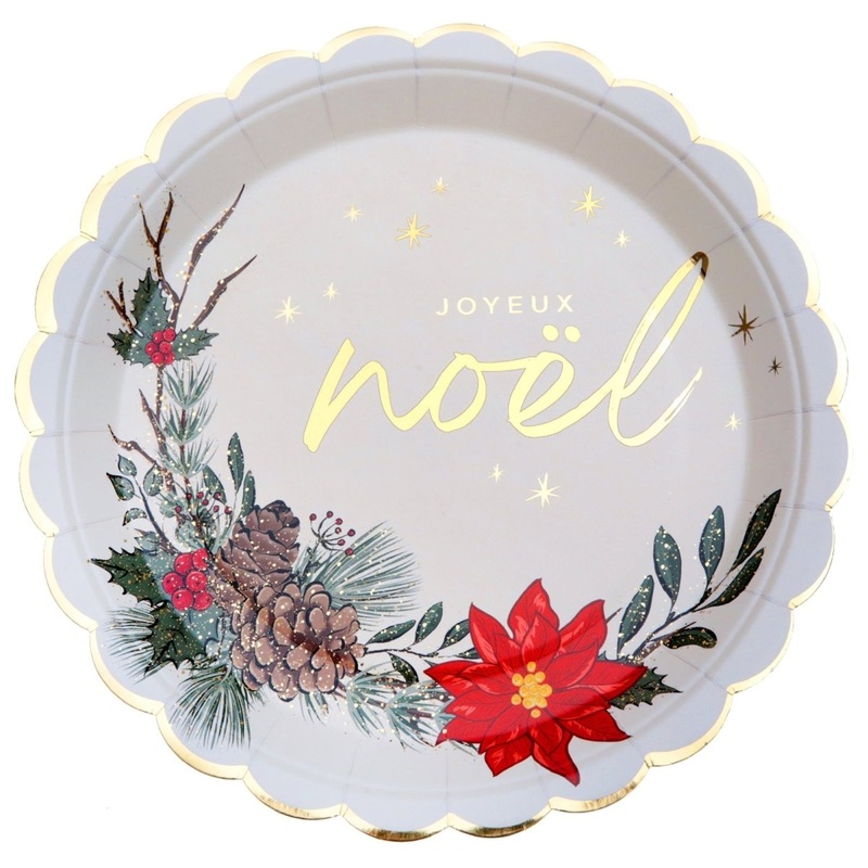 Wooden Christmas Large Round Lunch Paper Plates, White, 9 Inches, 10 Count