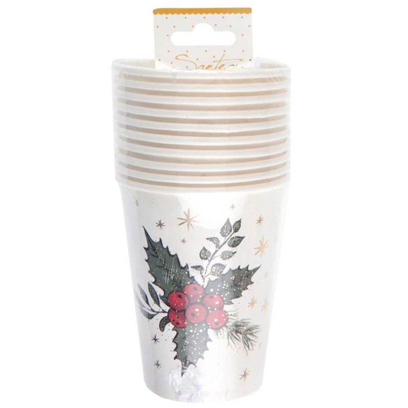 Wooden Christmas Paper Cups, White, 9 Oz, 10 Count