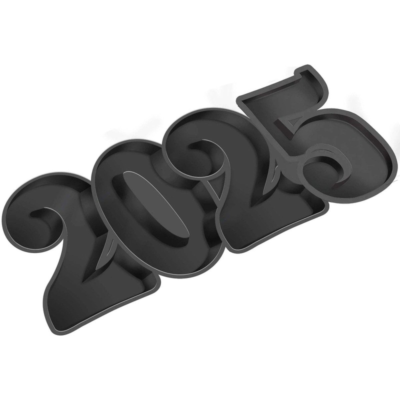 2025 New Year Black Plastic Tray, 9.5 x 18.5 Inches, 1 Count