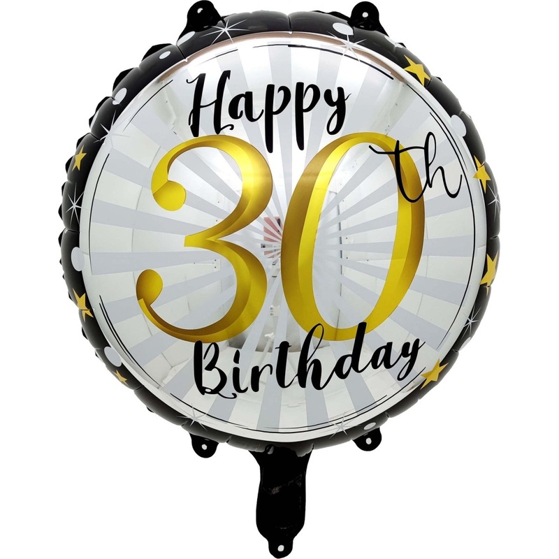 Black and Gold 30th Happy Birthday Foil Balloon, 18 Inches, 1 Count