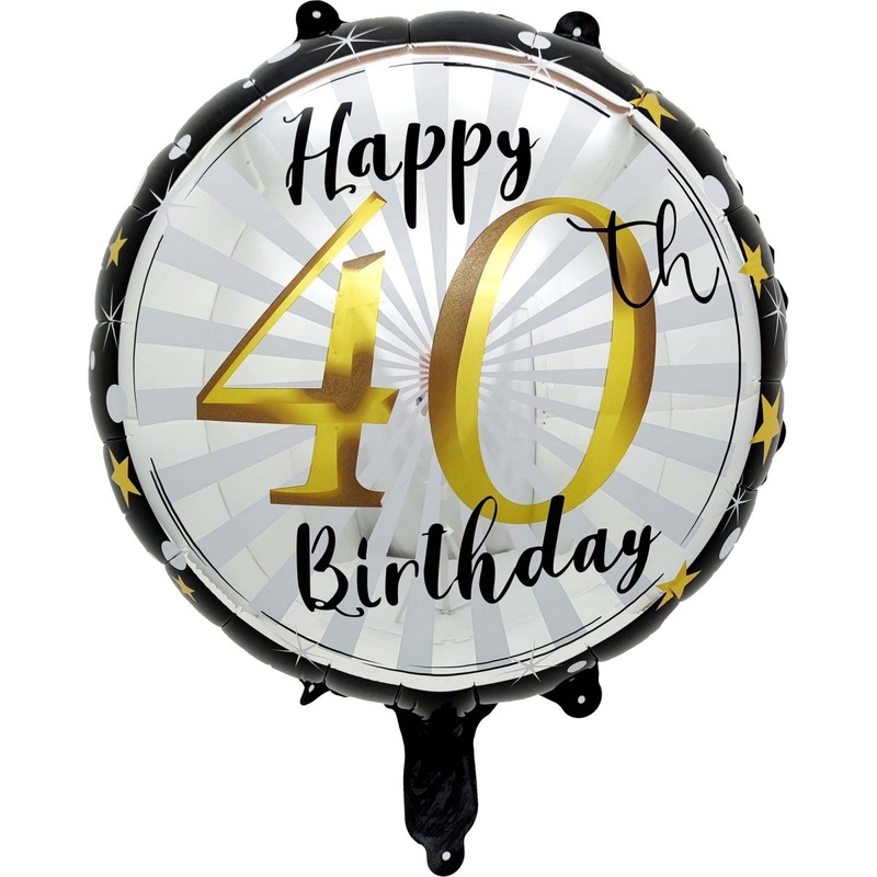 Black and Gold 40th Happy Birthday Foil Balloon, 18 Inches, 1 Count