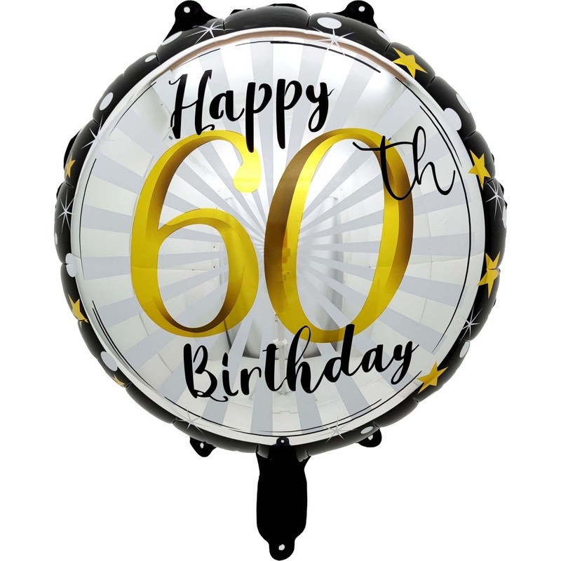 Black and Gold 60th Happy Birthday Foil Balloon, 18 Inches, 1 Count