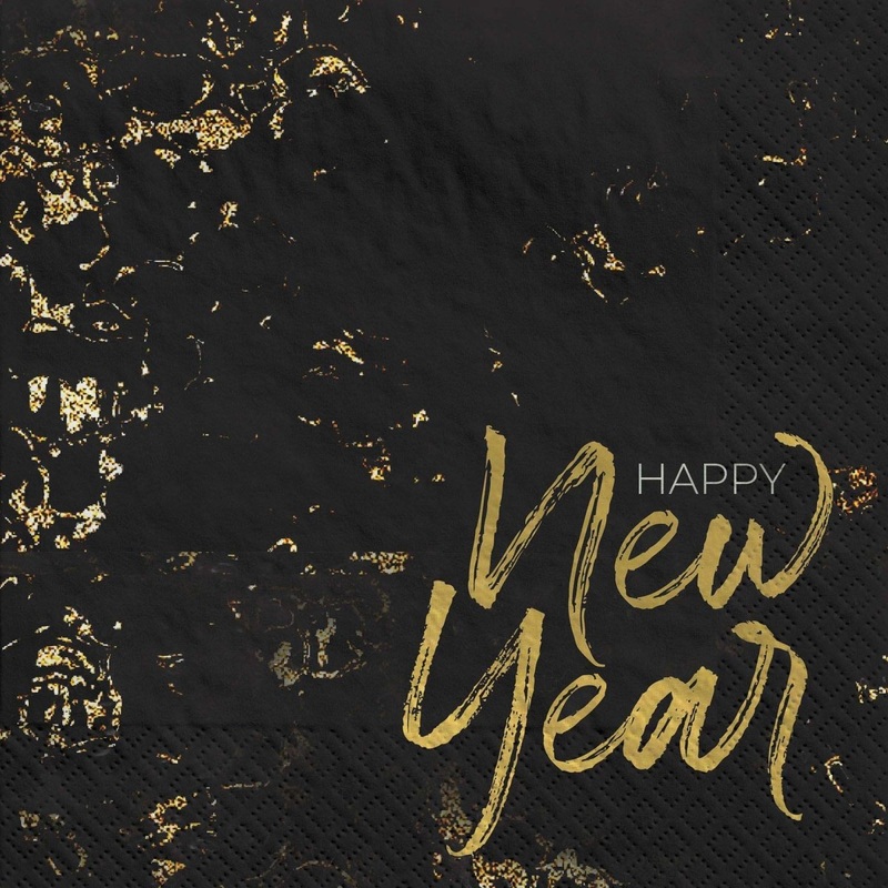 Cheers for the NY Large Lunch Napkins, Black and Gold, 40 Count
