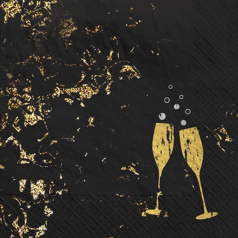 Cheers for the NY Small Beverage Napkins, Black and Gold, 40 Count