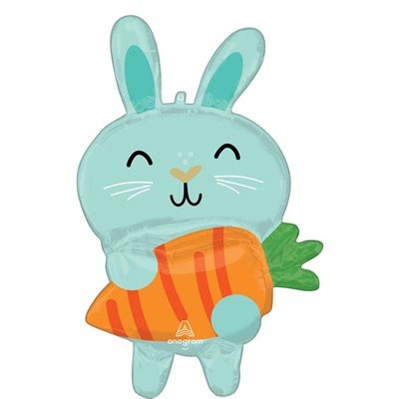 Easter Minty Bunny with Carrot Supershape Balloon, 34 Inches, 1 Count