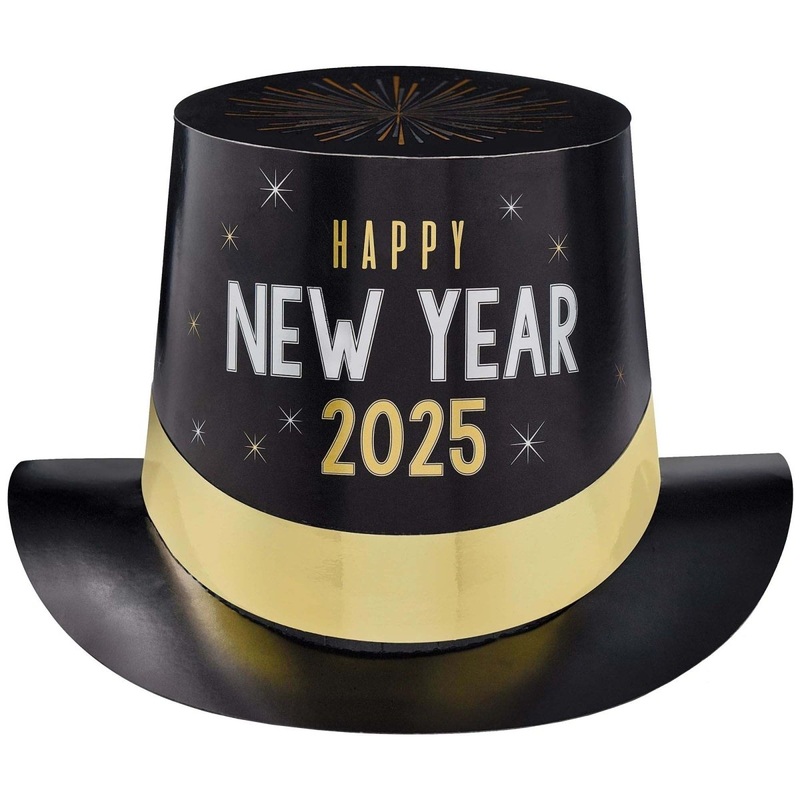 Happy New Year 2025 Foil Black Top Hat, 1 Count