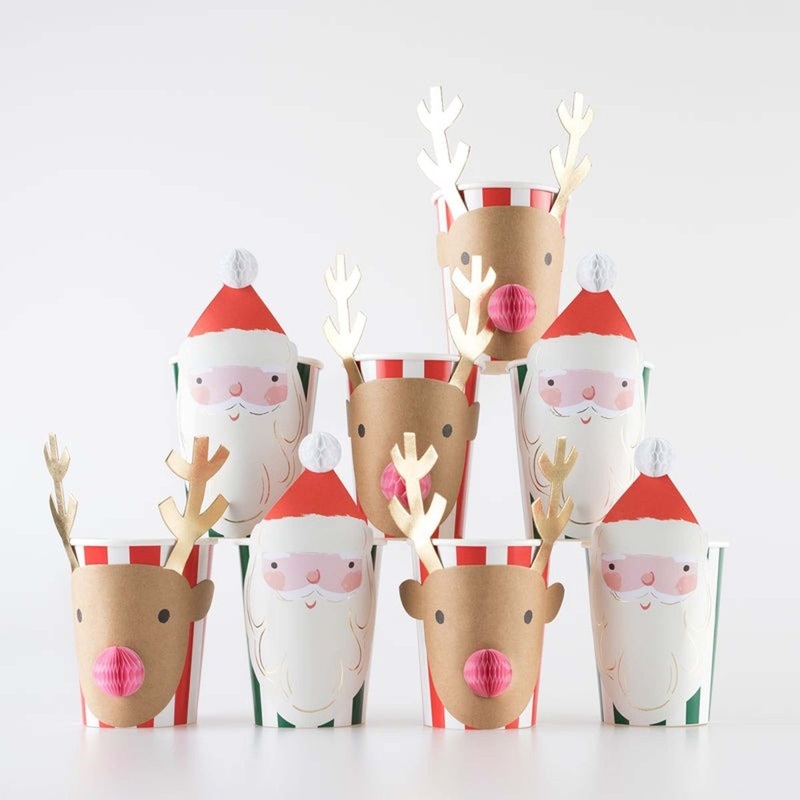 Jolly Christmas Honeycomb Paper Cups, 9 Oz, 8 Count