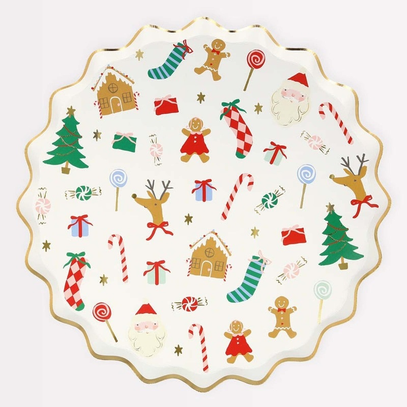 Jolly Christmas Large Round Lunch Paper Plates, 9 Inches, 8 Count