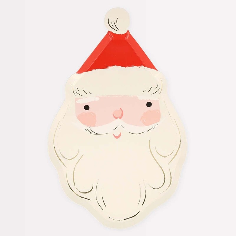 Jolly Christmas Large Santa Shaped Lunch Paper Plates, 7 Inches, 8 Count