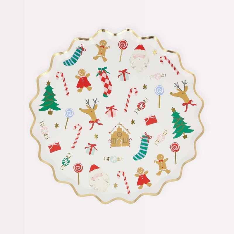 Jolly Christmas Small Round Dessert Paper Plates, 7 Inches, 8 Count