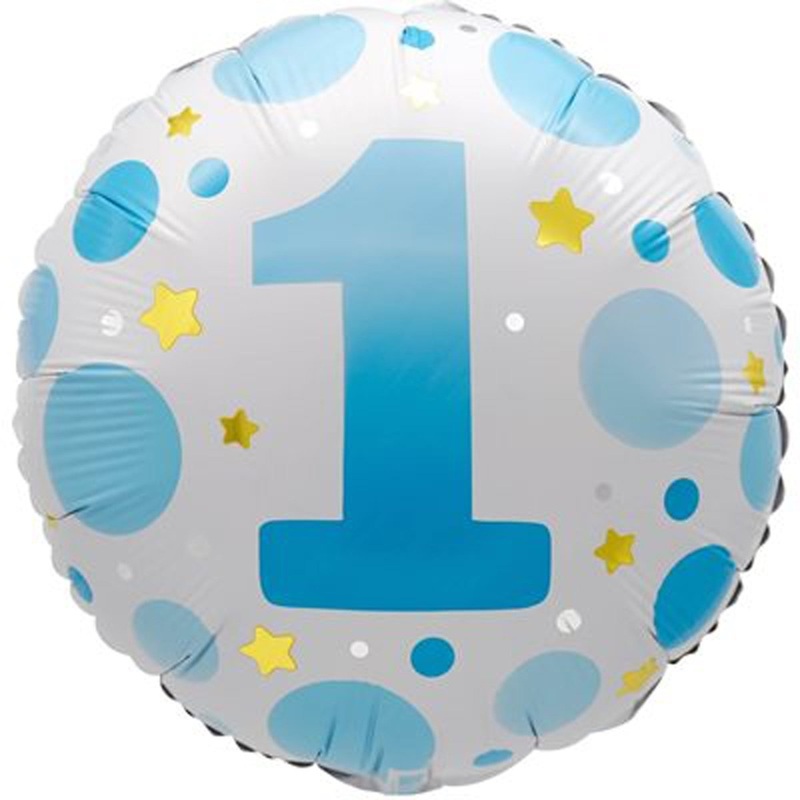 1st Birthday Blue Polka Dots Foil Balloon, 18 Inches, 1 Count
