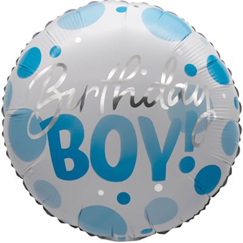 1st Birthday Boy Blue Polka Dots Foil Balloon, 18 Inches, 1 Count