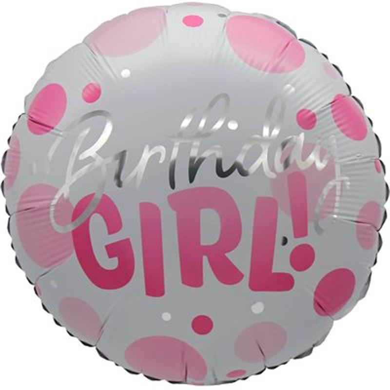 1st Birthday Girl Pink Polka Dots Foil Balloon, 18 Inches, 1 Count