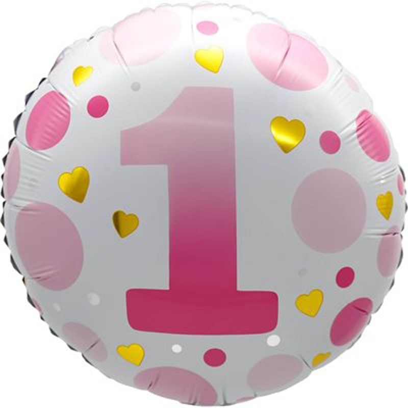 1st Birthday Pink Polka Dots Foil Balloon, 18 Inches, 1 Count