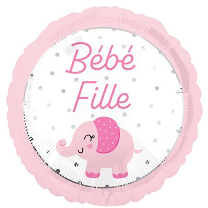 "Bb Fille" Elephant Round Foil Balloon, White and Pink, 18 Inches, 1 Count