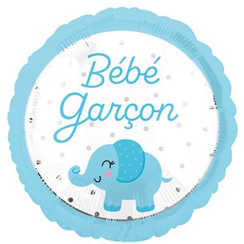 "Bb Garon" Elephant Round Foil Balloon, White and Blue, 18 Inches, 1 Count