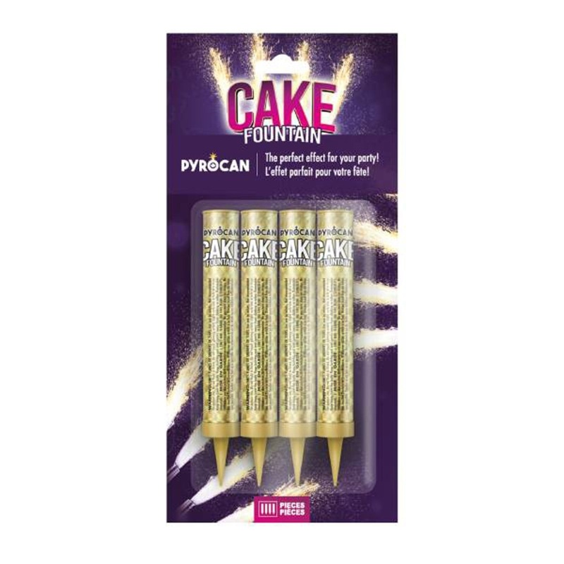 Birthday Cake Fountain, Gold, 4 Count