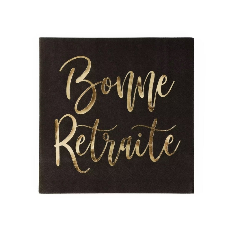 Black "Bonne Retraite" Large Lunch Napkins, 16 Count